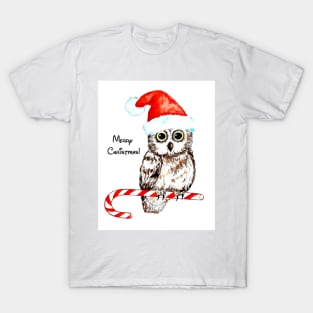 Owl, Mery Christmas, watercolor, nursery, home decor, baby wall art, greeting card T-Shirt